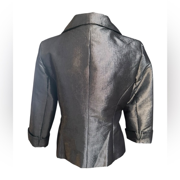 Nicolette Metallic Silver Evening Jacket Rhinestone Belt Formal Blazer 10 Medium - Picture 2 of 16